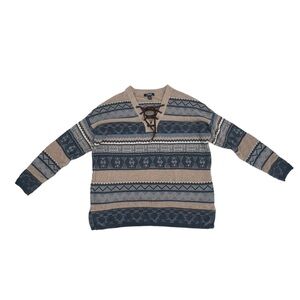 CHAPS Brown Blue Striped Long Sleeve V-Neck Sweater Size Medium Women’s